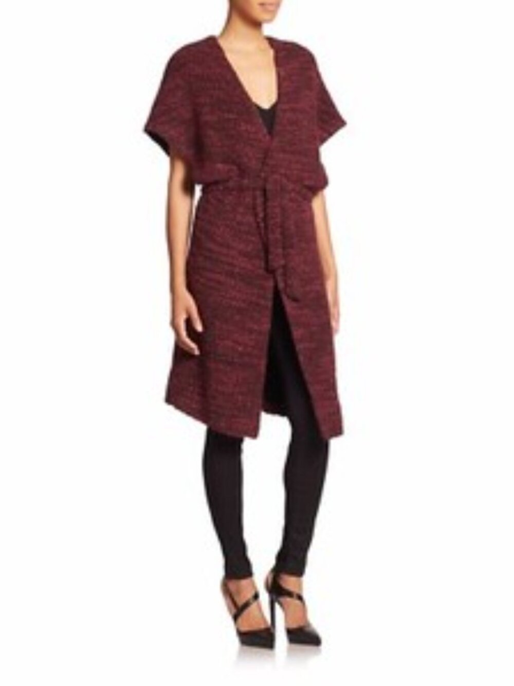 Alice + Olivia Knit Cardigan Open Front Sweater Vest Belt Burgundy Boho Cozy